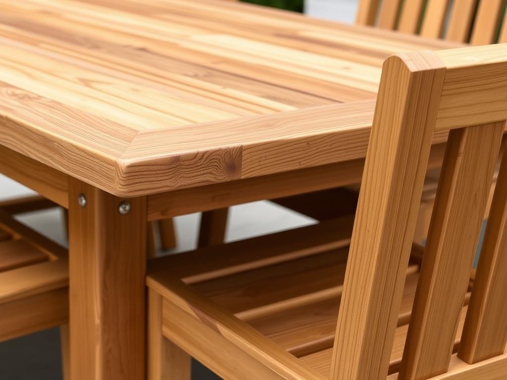 Teak outdoor furniture showcasing its natural honey color