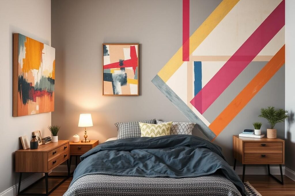 Teen bedroom featuring DIY custom wall art that matches the room's color scheme Teen bedroom featuring DIY custom wall art that matches the room's color scheme
