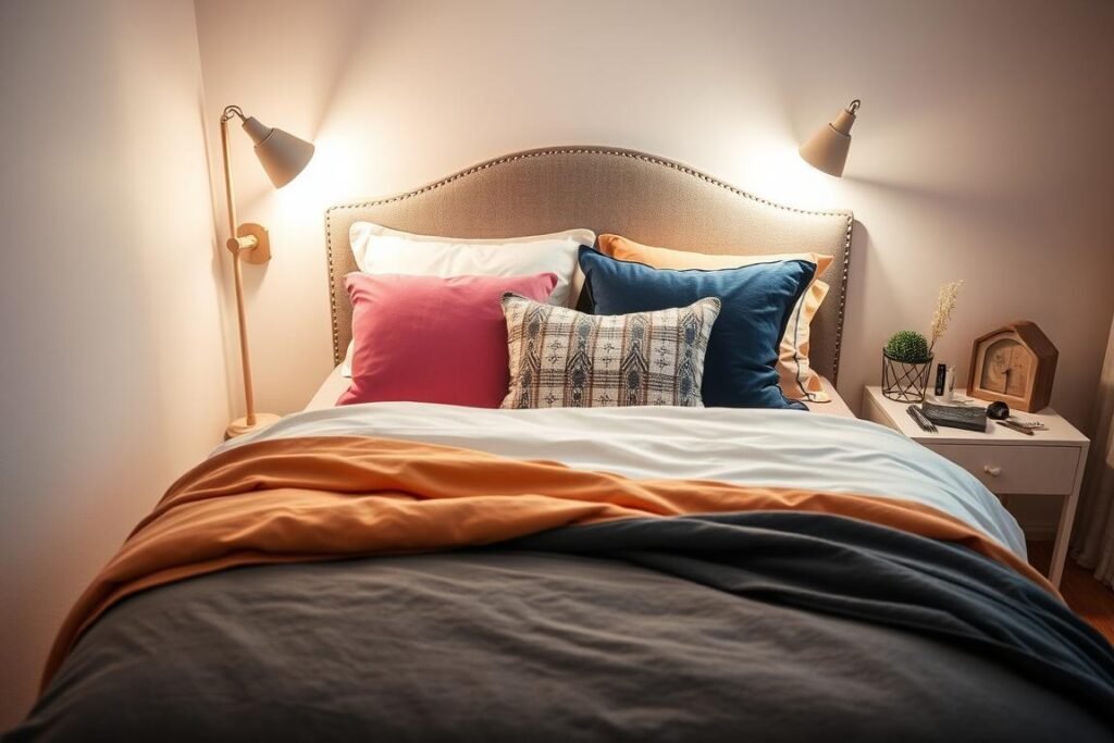 Teen bedroom with a comfortable, stylish bed setup featuring quality bedding and pillows Teen bedroom with a comfortable, stylish bed setup featuring quality bedding and pillows