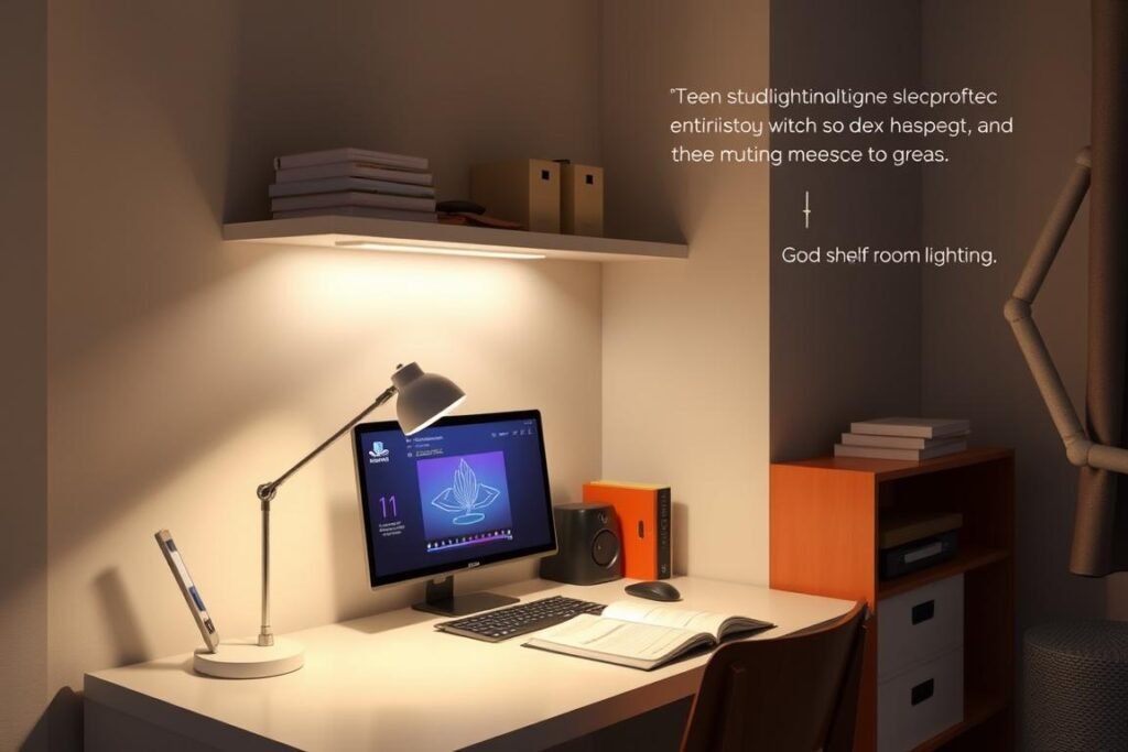 Teen study area with proper task lighting for homework and reading Teen study area with proper task lighting for homework and reading