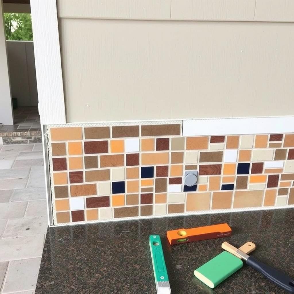 Tile finishing on outdoor kitchen