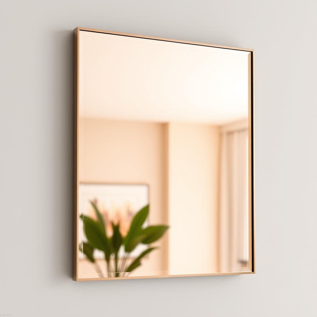 Tinted mirror with rose gold hue in modern setting Tinted mirror with rose gold hue in modern setting