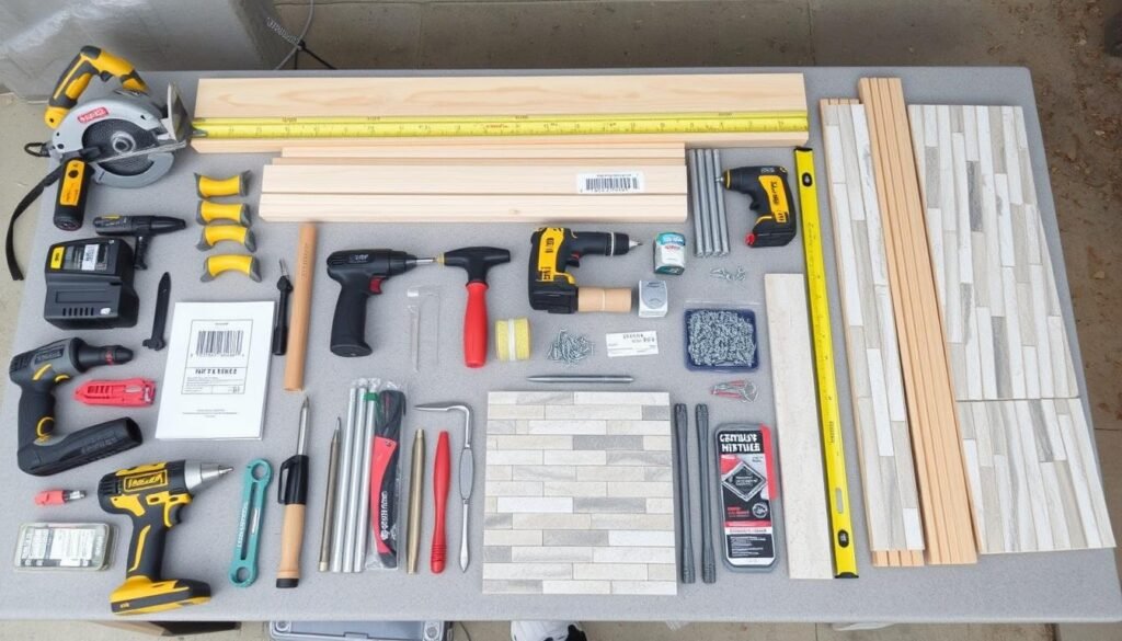 Tools and materials for DIY outdoor kitchen project