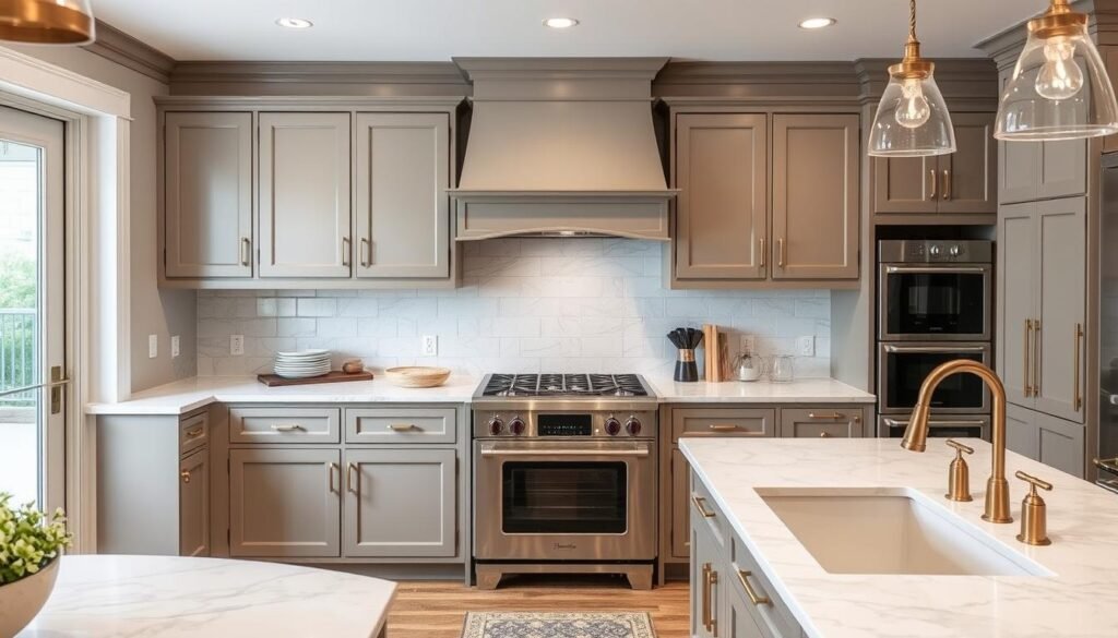 Transitional warm neutral kitchen blending traditional and contemporary elements Transitional warm neutral kitchen blending traditional and contemporary elements