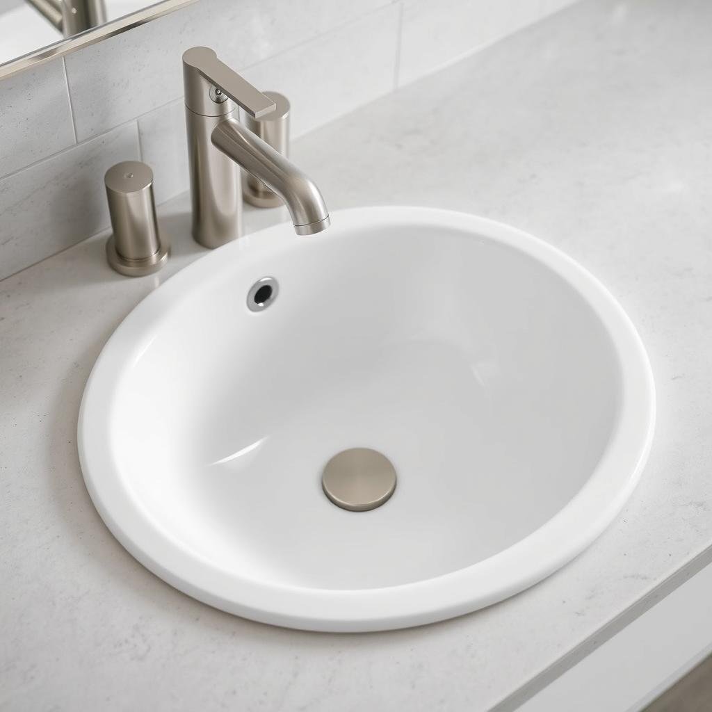 Undermount sink with modern faucet in master bathroom Undermount sink with modern faucet in master bathroom