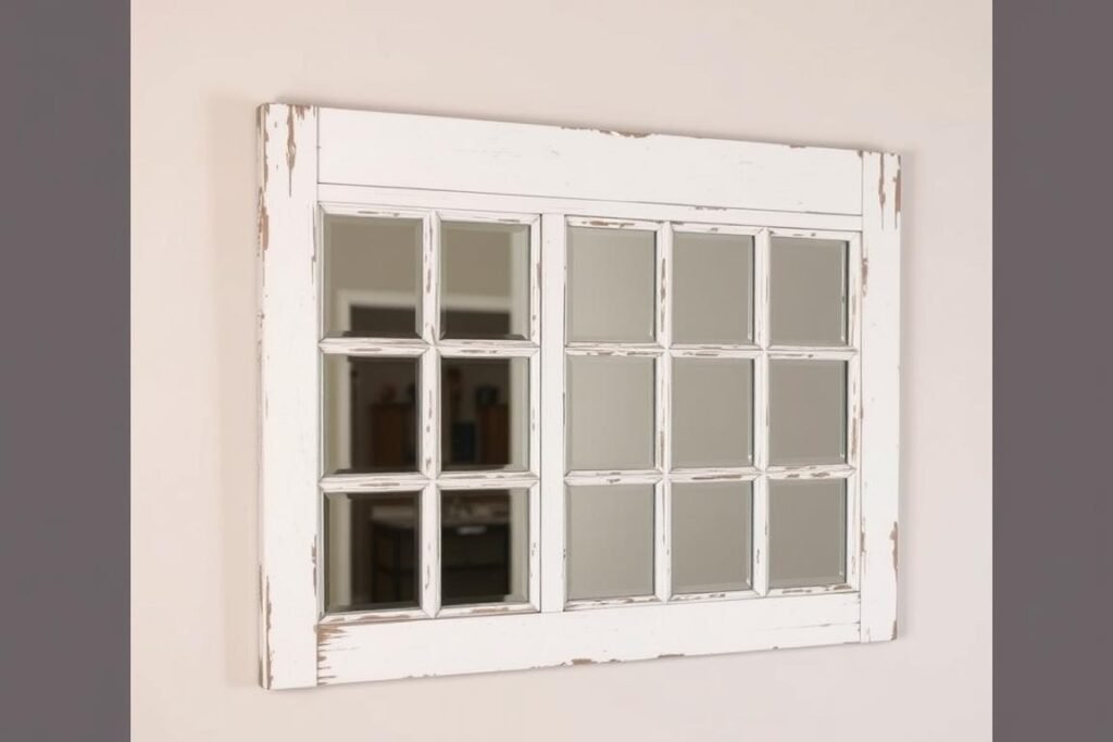 Upcycled vintage window frame converted into a multi-paned mirror Upcycled vintage window frame converted into a multi-paned mirror