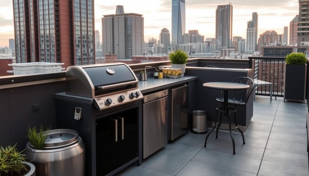 Urban balcony small outdoor kitchen design