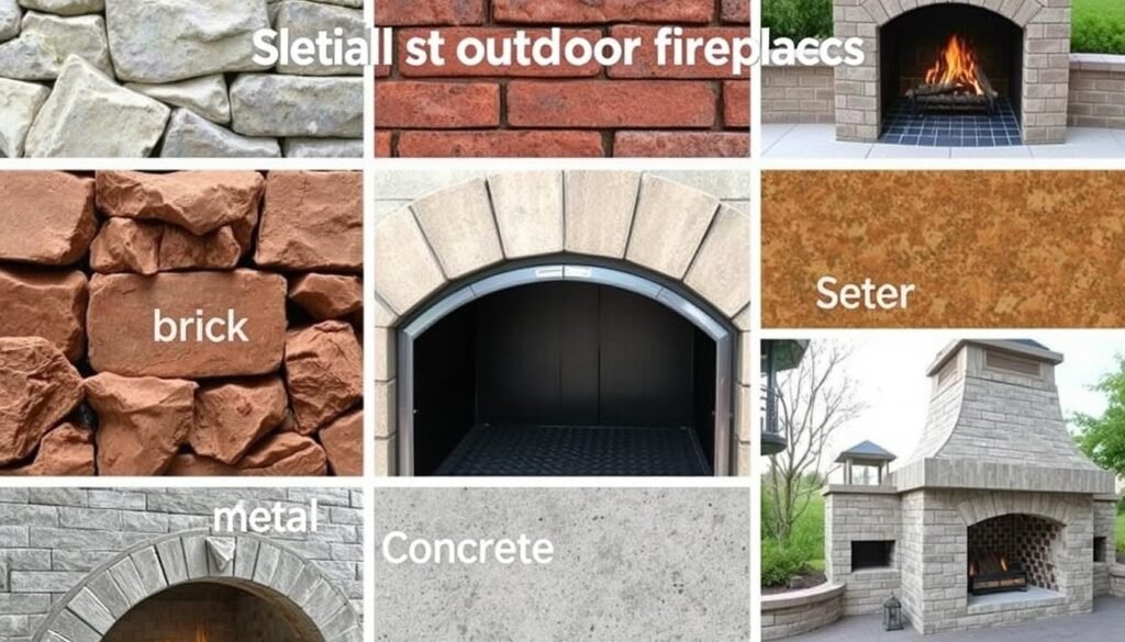 Various materials used in outdoor fireplace construction