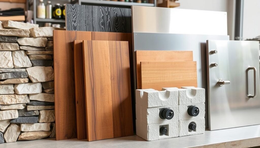 Various outdoor kitchen building materials displayed together