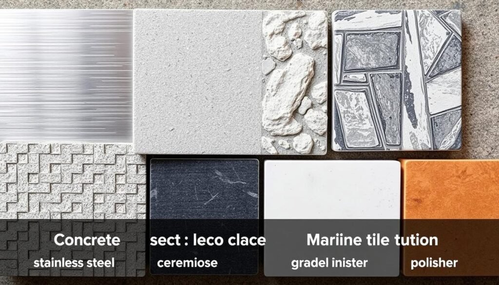 Various weather-resistant materials for small outdoor kitchens displayed together