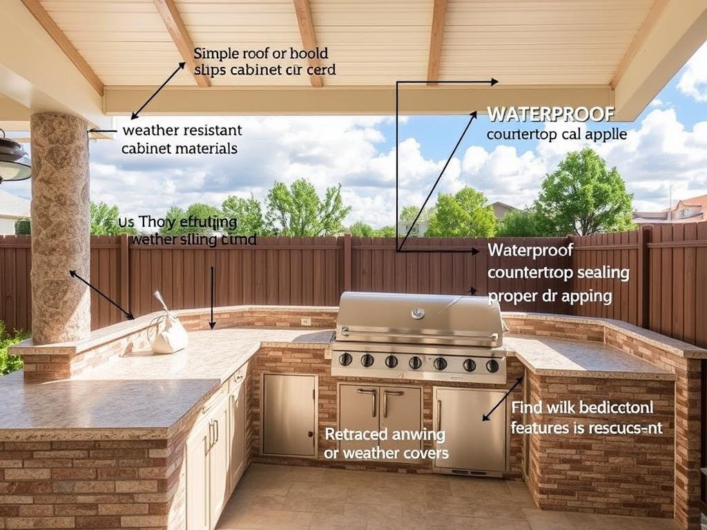 Weather protection features for outdoor kitchen Weather protection features for outdoor kitchen
