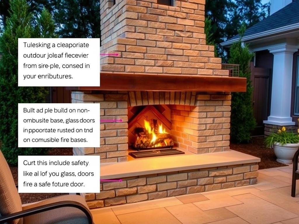 Well-designed outdoor fireplace with safety features and proper clearance from structures