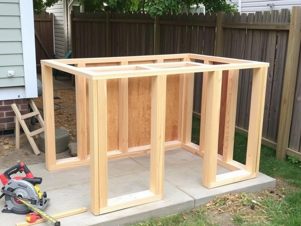 Wood frame construction for outdoor kitchen