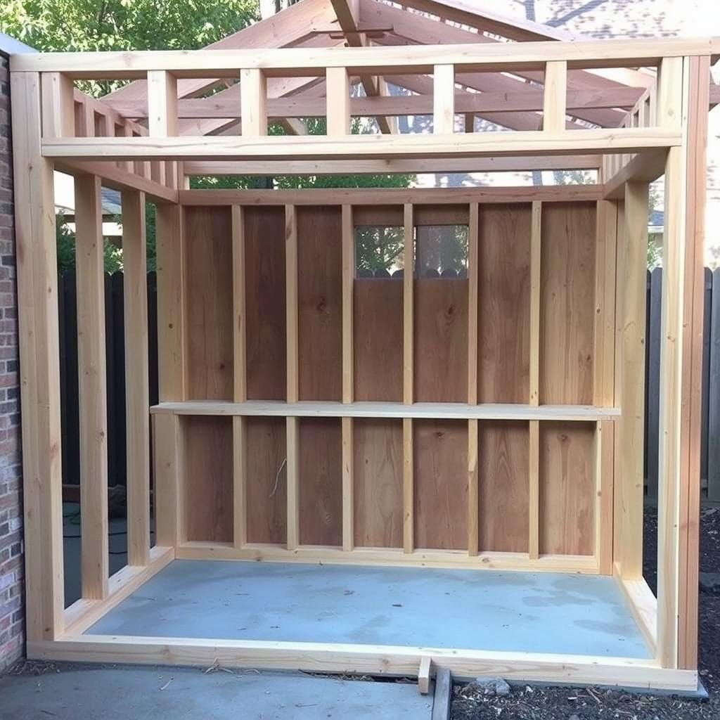 Wood frame for outdoor kitchen