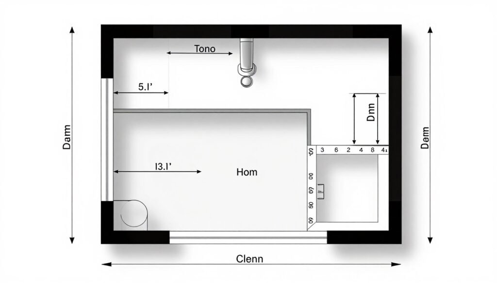 A bathroom layout showing proper measurements and spacing for vanity installation