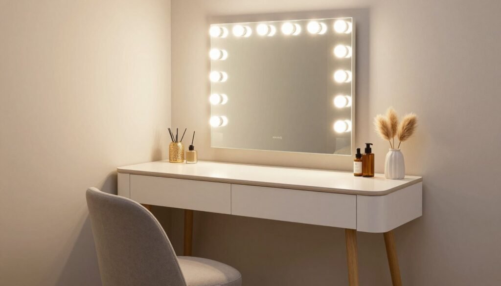 A beautifully styled, complete vanity set up that combines functionality with personal style