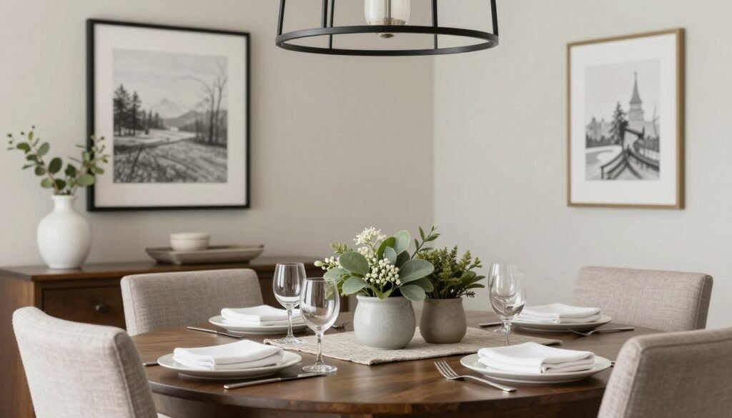 A beautifully styled dining room showing how the centerpiece complements the overall room design and personal style A beautifully styled dining room showing how the centerpiece complements the overall room design and personal style