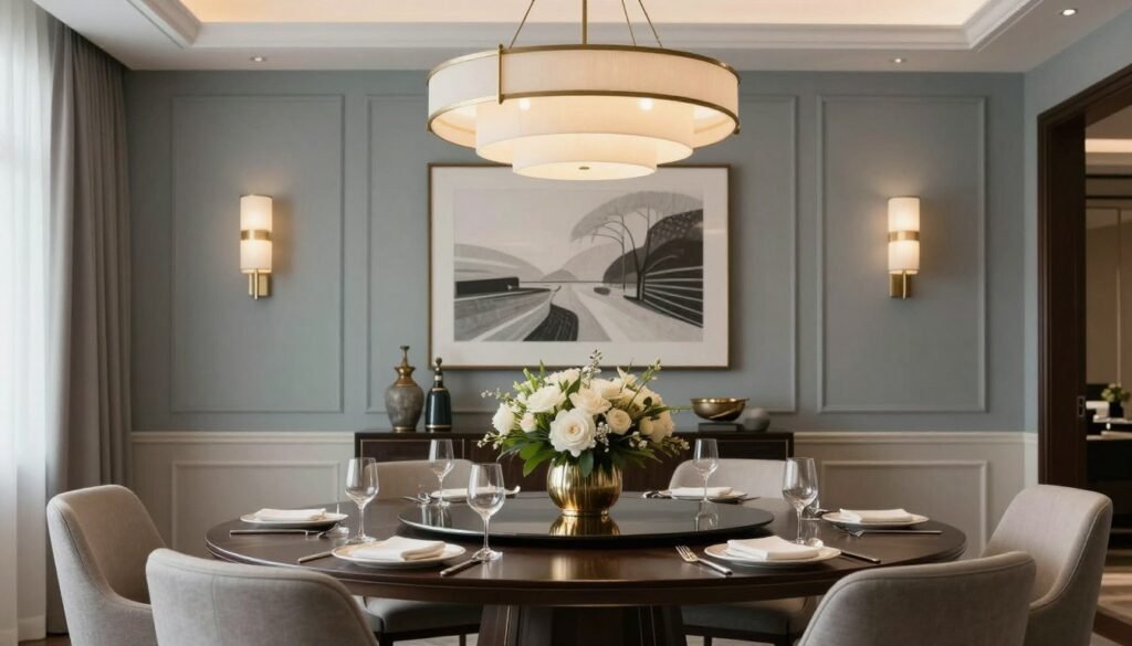 A beautifully styled dining room with a stunning centerpiece that ties together all the design elements of the space