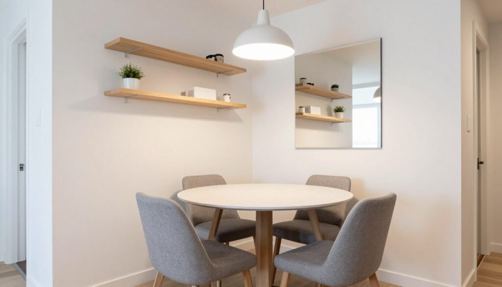 A bright, well-designed small dining area that maximizes space with smart furniture choices