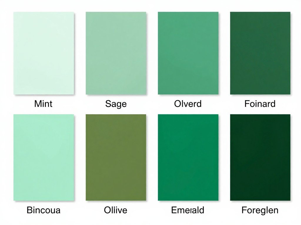 A color palette showing different green shades for dining rooms from light to dark