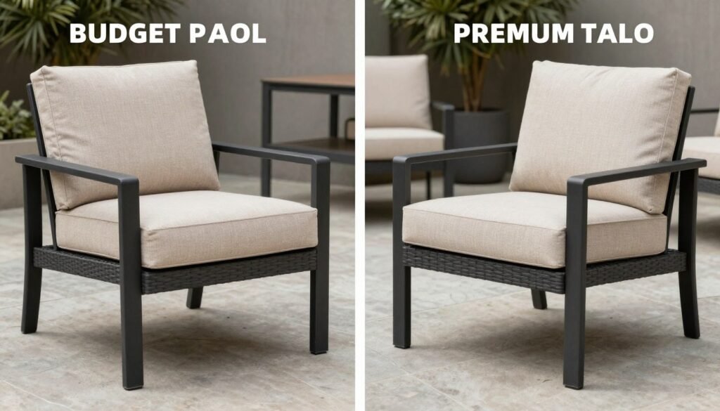 A comparison of budget and premium patio furniture pieces side by side