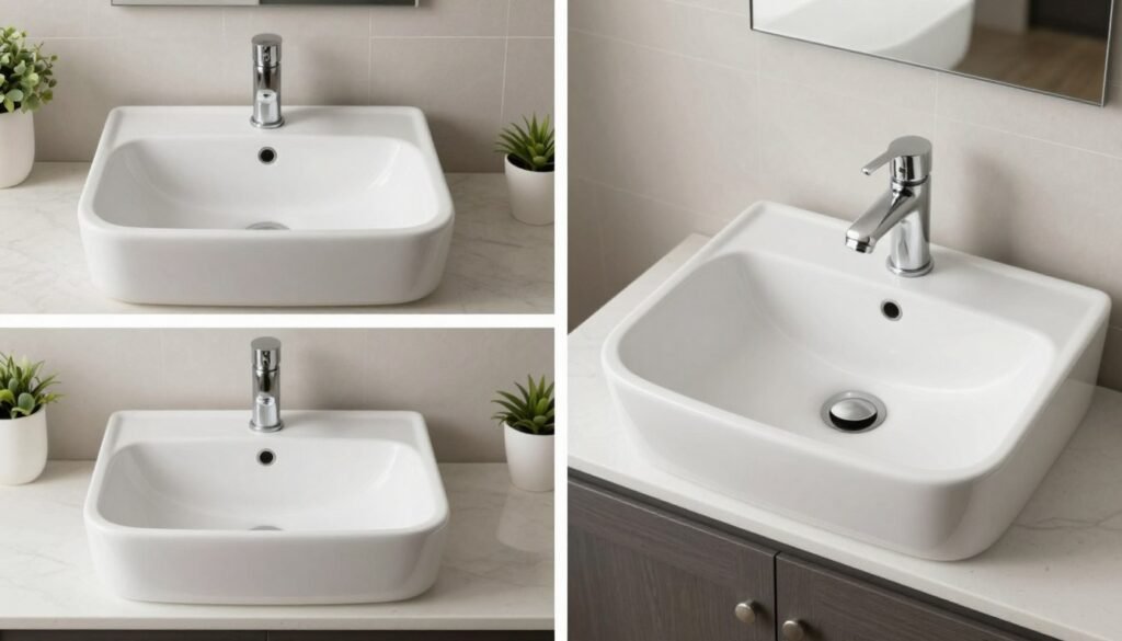 A comparison of different bathroom sink types including undermount, vessel, and integrated designs