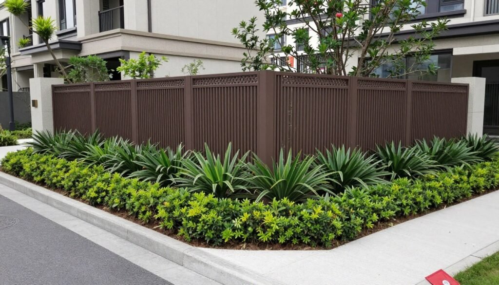 A corner lot with landscaping that addresses both street frontages while maintaining privacy