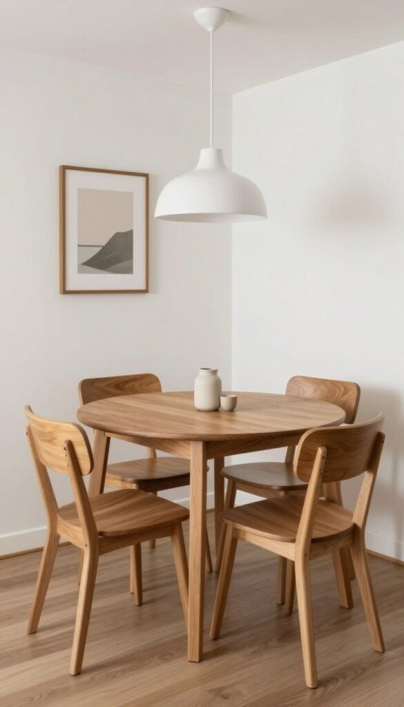 A cozy round dining set in a small apartment space, demonstrating space efficiency