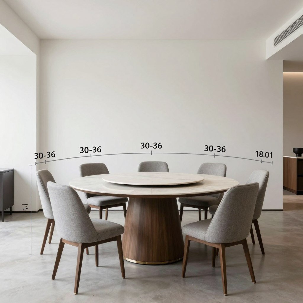 A diagram showing proper spacing around a circle dining table