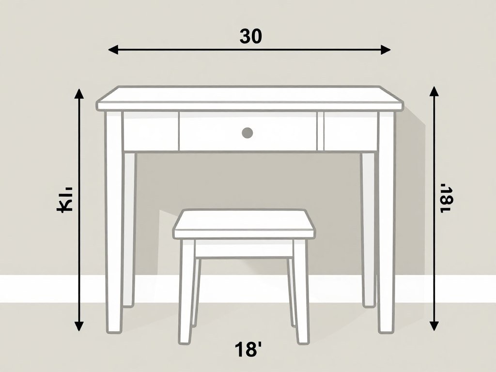 A diagram showing the ideal height relationship between a vanity table and stool