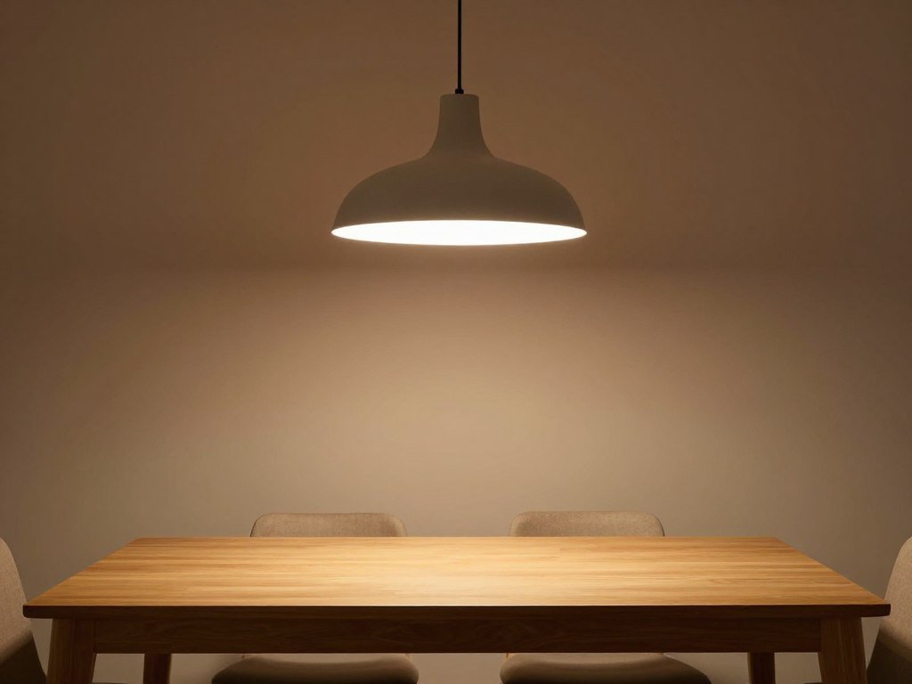 A dining room table with perfect pendant lighting hanging at the ideal height above the table