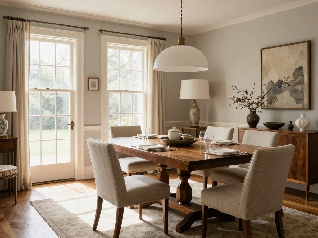 A final inspirational image of a Nancy Meyers dining room with all key elements