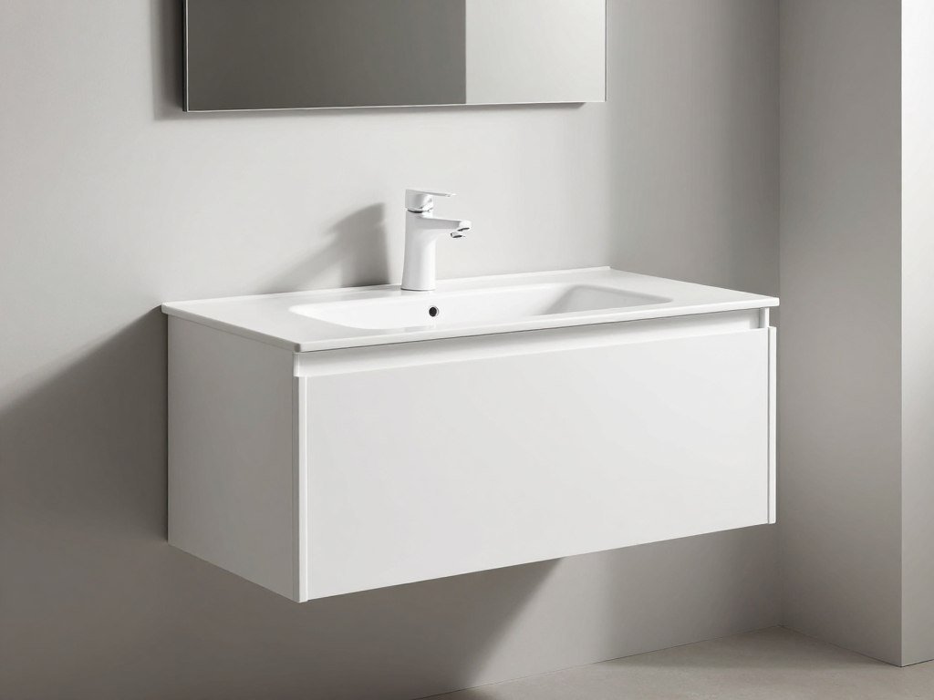 A floating white bathroom vanity with modern design