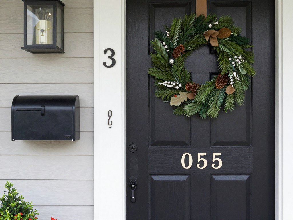 A front entry with personalized details including decorative house numbers, a custom mailbox, and coordinated accessories that reflect the homeowner's style
