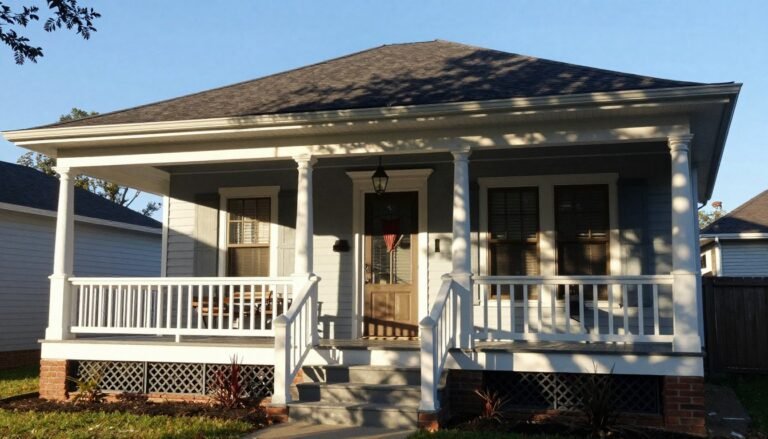 A front porch with different lighting conditions marked to show sun exposure patterns throughout the day