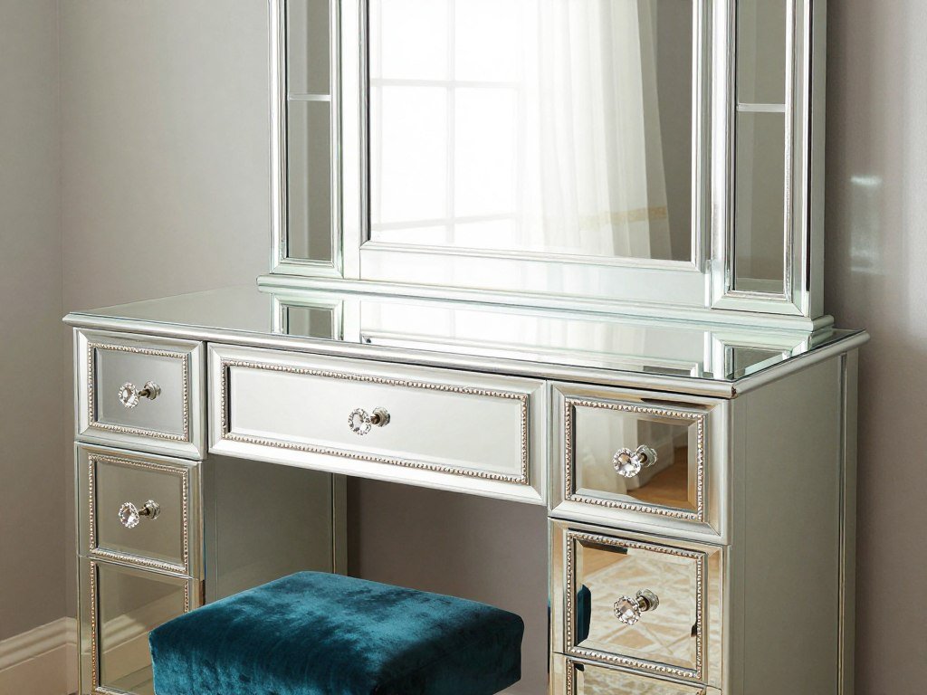 A glamorous mirrored vanity table that reflects light and creates the illusion of more space