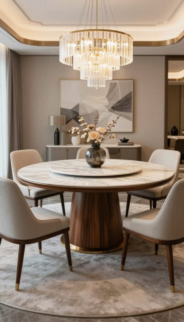 A luxurious round dining set with premium materials and craftsmanship