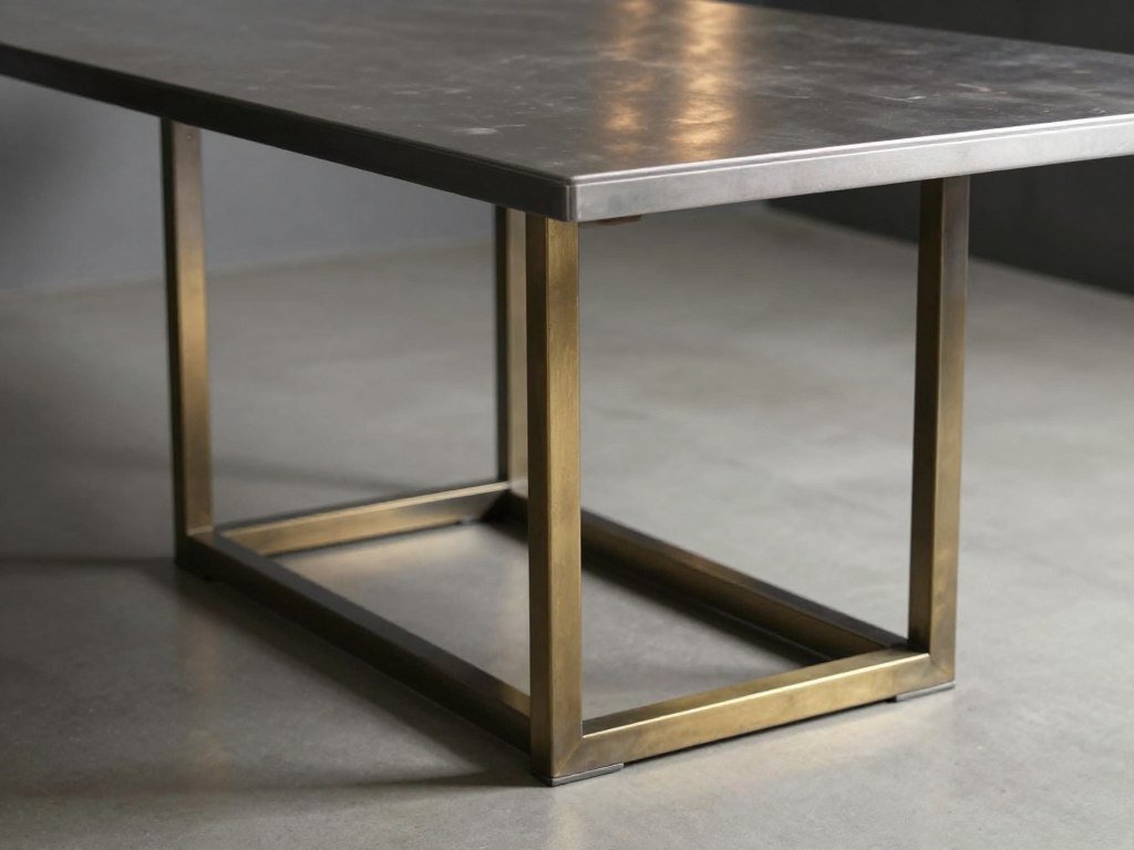 A metal-based modern dining table with industrial aesthetic