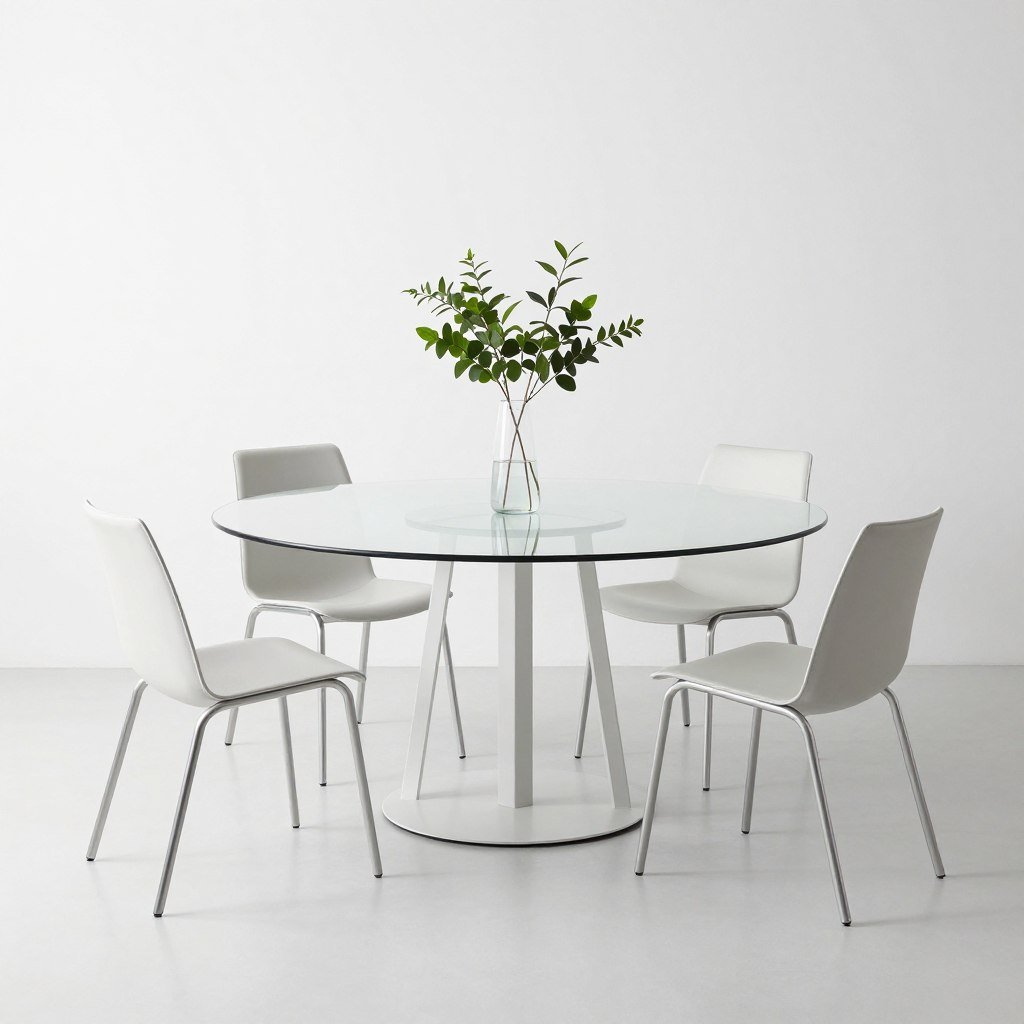 A minimalist modern round dining set with clean lines and simple styling