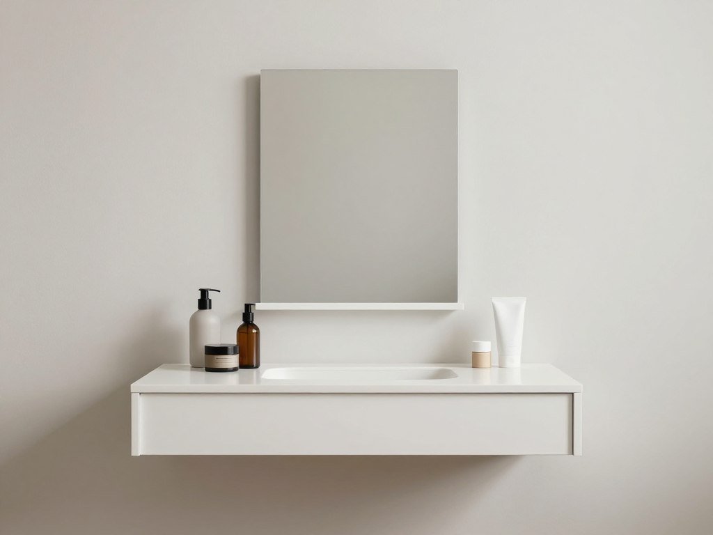 A minimalist vanity set up with only essential items neatly arranged