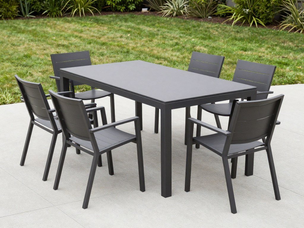 A modern aluminum patio dining set with clean lines and a contemporary design A modern aluminum patio dining set with clean lines and a contemporary design
