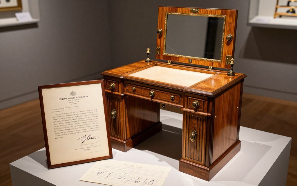 A rare signed Art Deco vanity with its original documentation and provenance papers