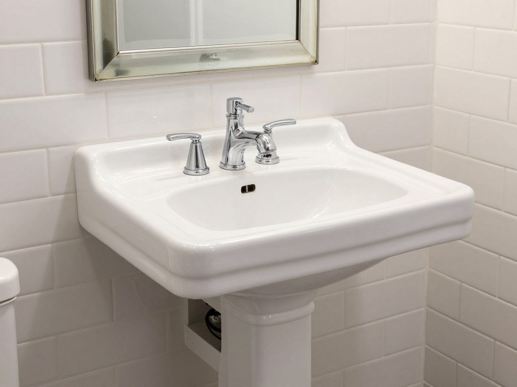 A small pedestal-style vanity with hidden storage compartments