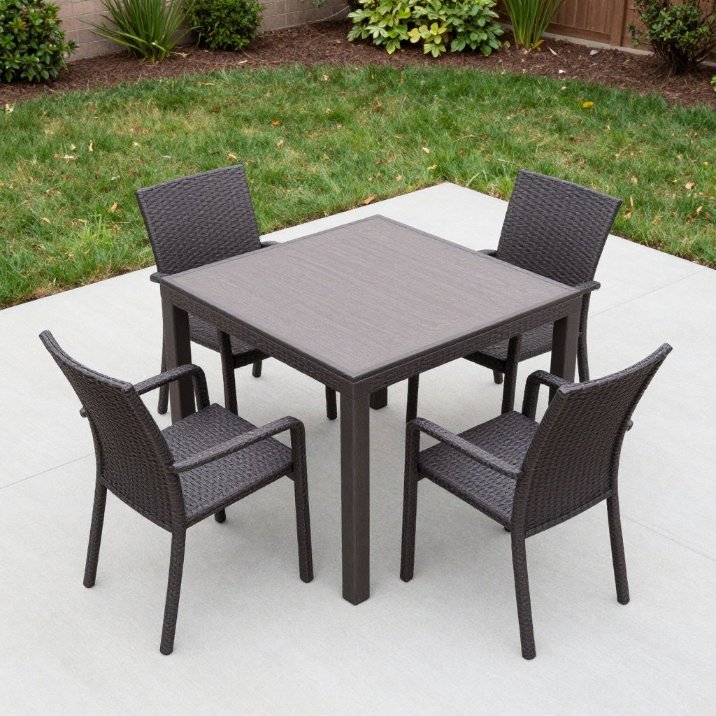 A square patio dining table that maximizes seating in a compact footprint A square patio dining table that maximizes seating in a compact footprint