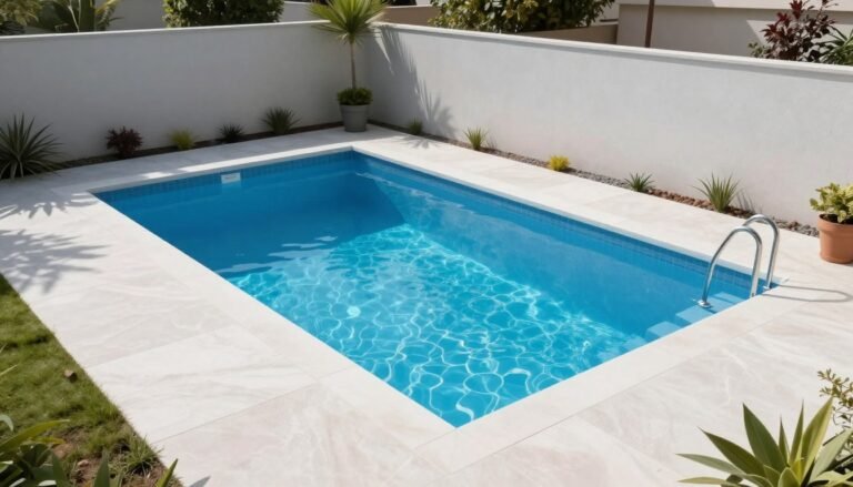 A stunning small backyard pool with modern landscaping in a compact space