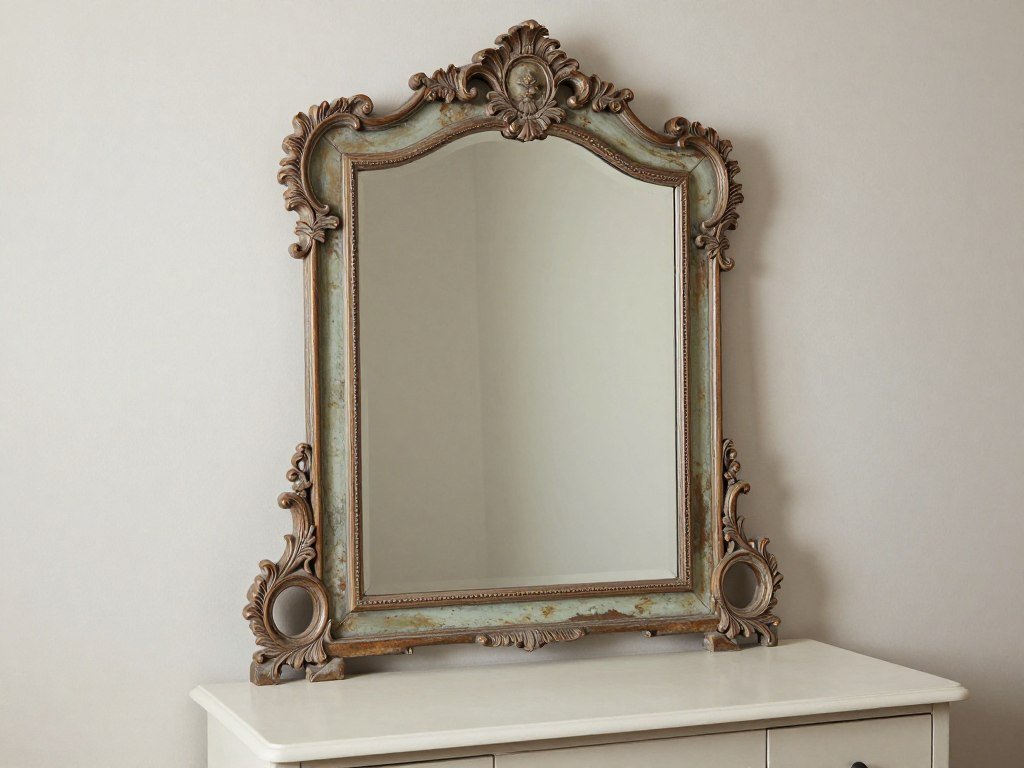 A vanity setup with an ornate antique mirror that adds character and history