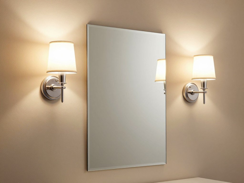 A vanity with elegant wall sconces mounted on either side of the mirror
