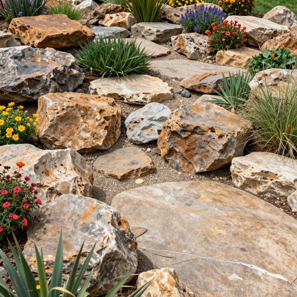 A water-efficient rock garden with drought-tolerant plants and proper drainage