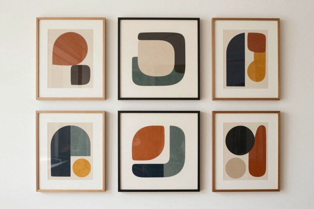 Abstract wall art with mid century modern geometric patterns