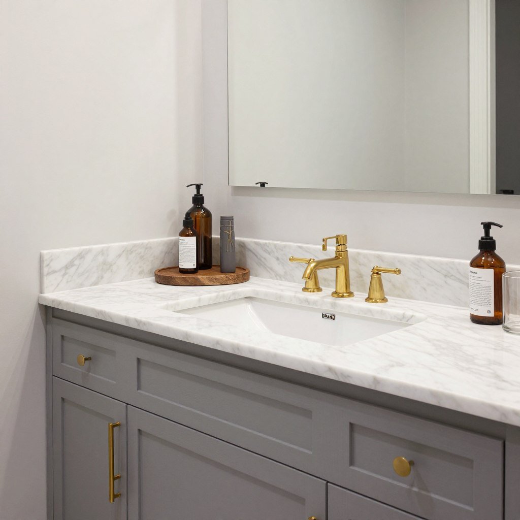After: Luxurious bathroom with customized IKEA HEMNES vanity